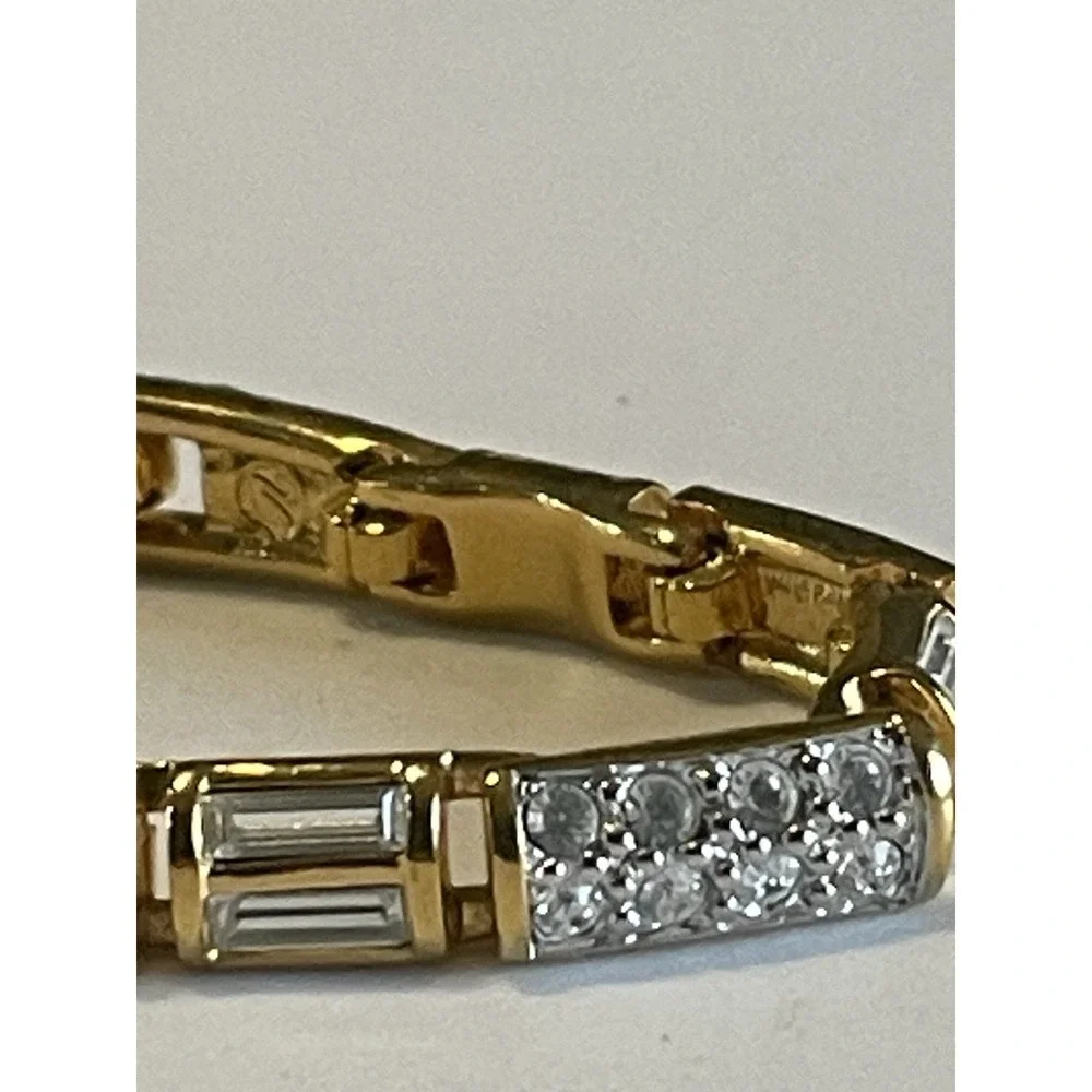 Authentic‎ Swarovski Gold Plated Tennis Bracelet Baguette Pave 8
